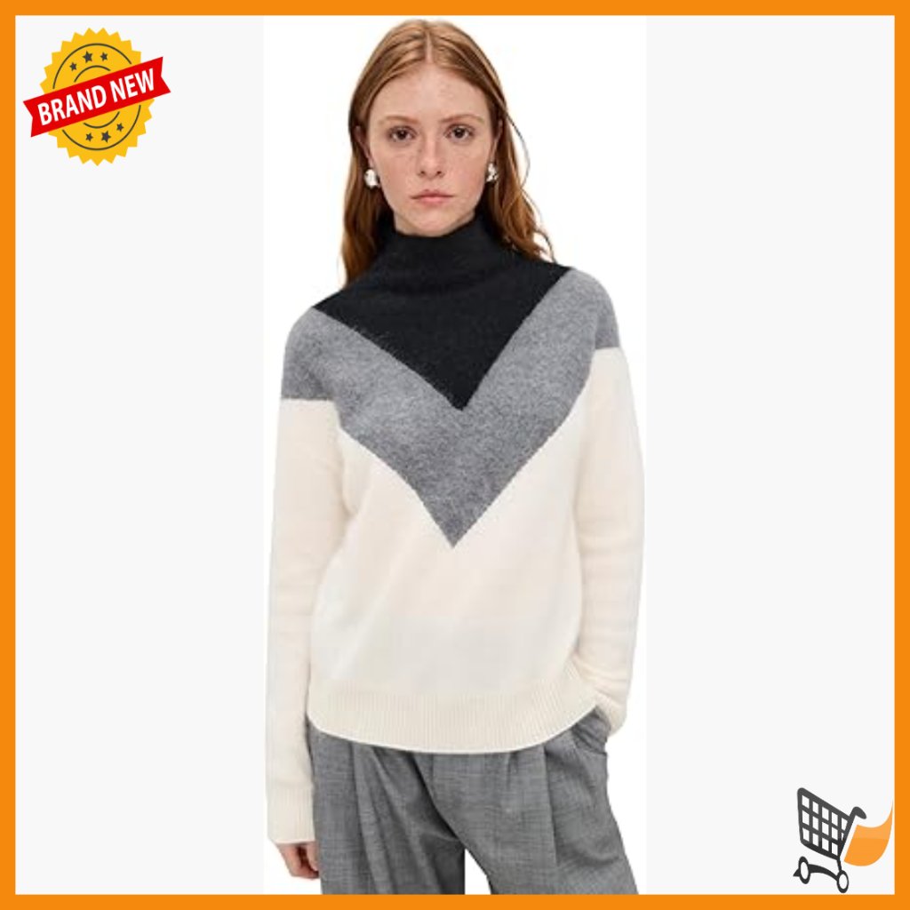 Oversized Cashmere Pullover With Chevron Yoke, Long Sleeve